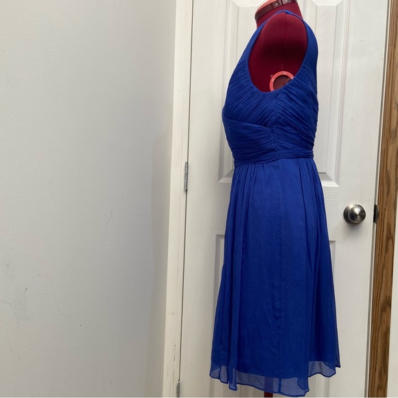 J.Crew women royal blue 100% silk, lined sleeves less midi dress. Size 6. Used. - Picture 3 of 9